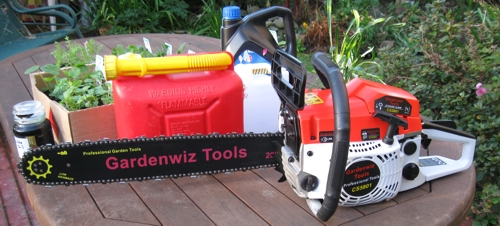 The powerful GardenWiz Tools CS-5801 chainsaw is easy to start and use